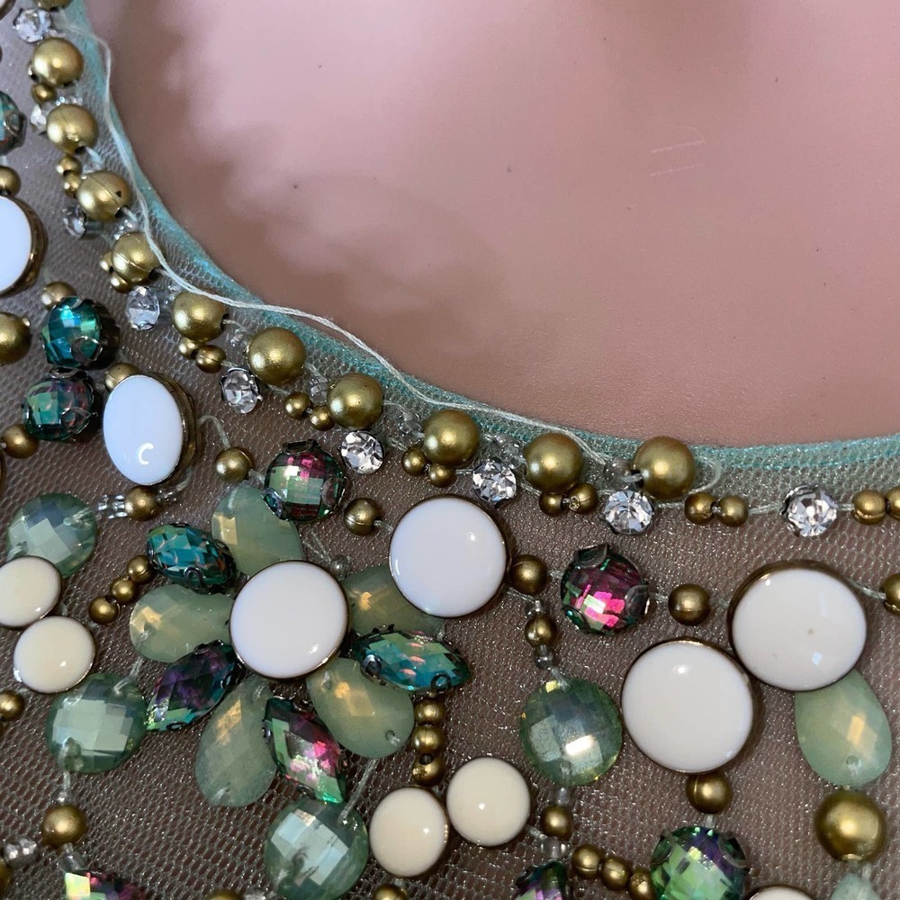 Vintage Rachel Allan dress maxi mermaid style beaded sea foam green SZ 2 formal - Picture 5 of 16
